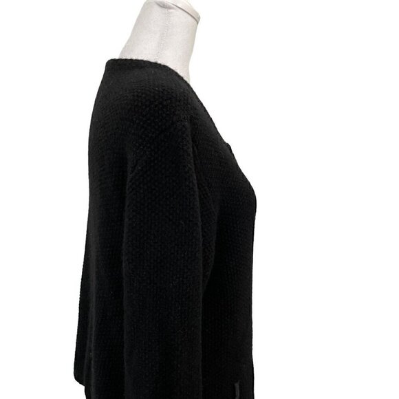 EILEEN FISHER Yak Merino Wool Leather Trim Cardigan Sweater Black Medium Petite - Picture 4 of 8